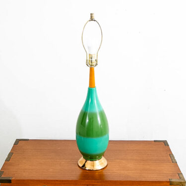 Mid Century Modern Table Lamp California Green Blue Wood Ceramic 60s Vintage Mcm