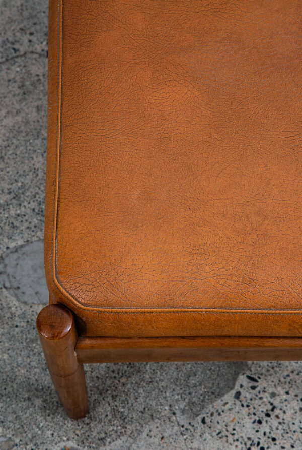 Mid Century Danish Modern Ottoman Stool Brown Tan Leather Rectangular Footrest - Image 9