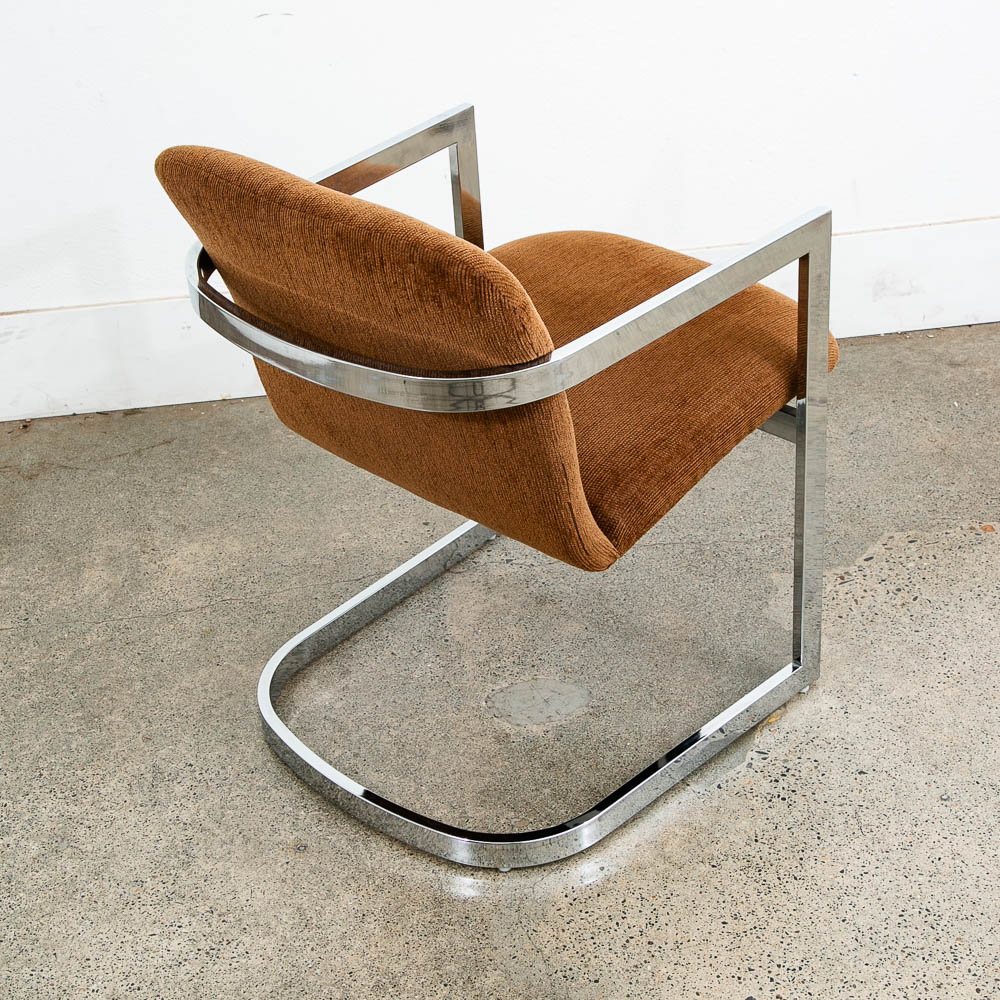Mid Century Modern Lounge Chair Armchair Brown Textured Fabric Chrome Vintage - Image 3