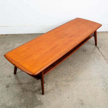 Mid Century Danish Modern Coffee Table Teak 2 Tier Denmark Surfboard Mcm 71"