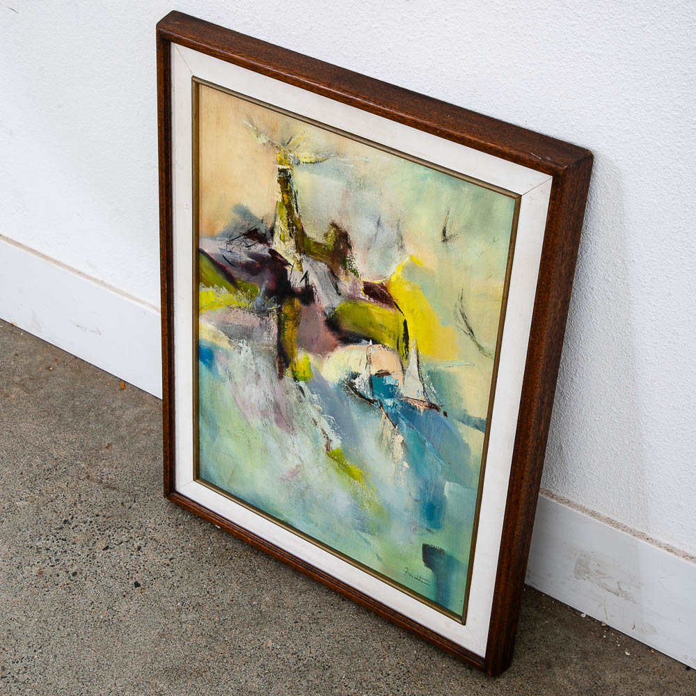 Mid Century Modern Original Painting Green Abstract Expressionism Wanda Faust - Image 7