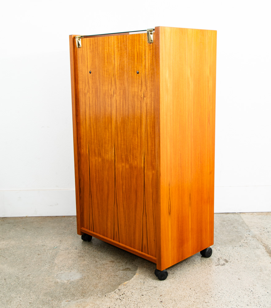 Mid Century Modern Stereo Storage Cabinet Teak Smoked Glass Hifi Audio Mcm Brass - Image 5