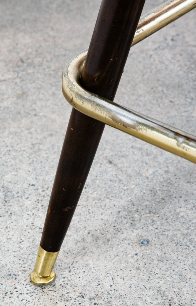 Mid Century Modern Bar Stools Set 3 Orange Square Vintage Brass Wood1970s 32" 3 - Image 7