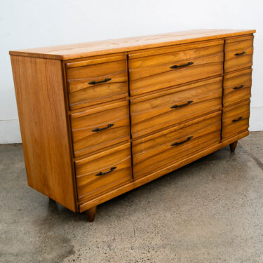 Mid Century Modern Credenza Dresser Solid Oak 9 Drawer Vintage Mcm Refinished