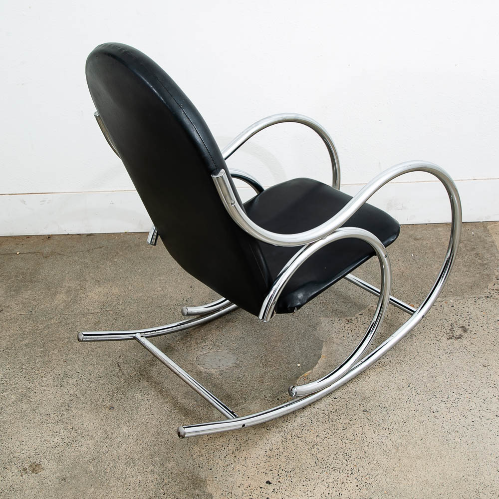 Mid Century Modern Rocking Chair Chrome Rocker Black Metal Silver Vintage 1960s - Image 12