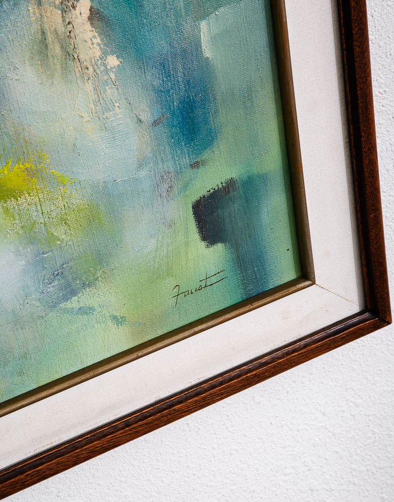 Mid Century Modern Original Painting Green Abstract Expressionism Wanda Faust - Image 5