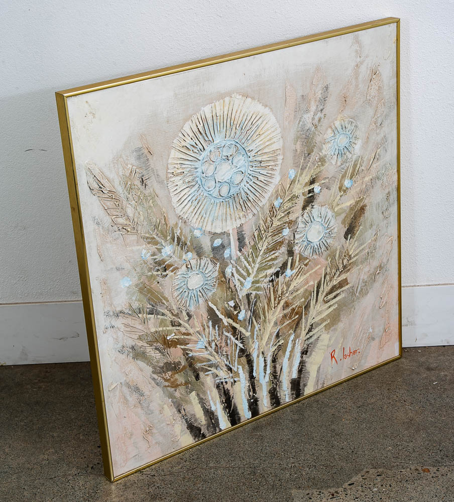 Mid Century Modern Painting Original Art Abstract Flowers Floral 1979 Signed Mcm - Image 7