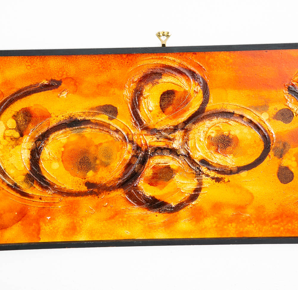 Mid Century Modern Original Painting Art Abstract Expressionism Orange Yellow - Image 9