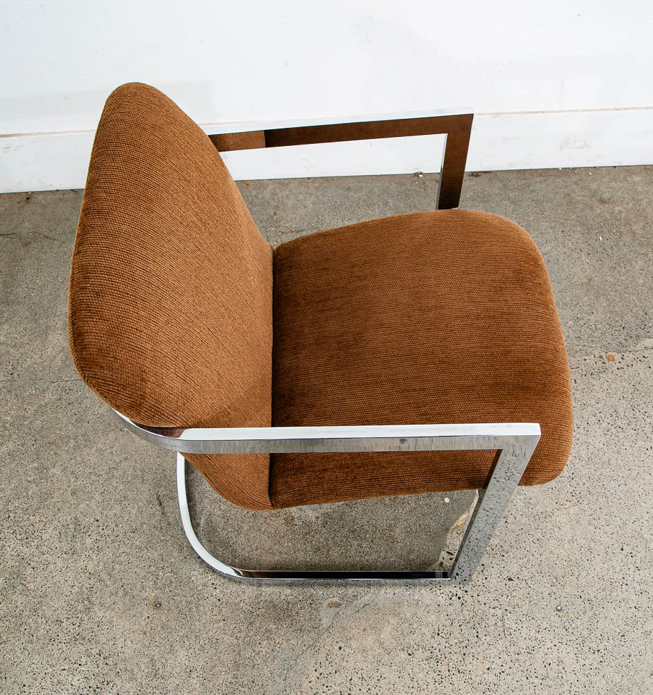 Mid Century Modern Lounge Chair Armchair Brown Textured Fabric Chrome Vintage - Image 8