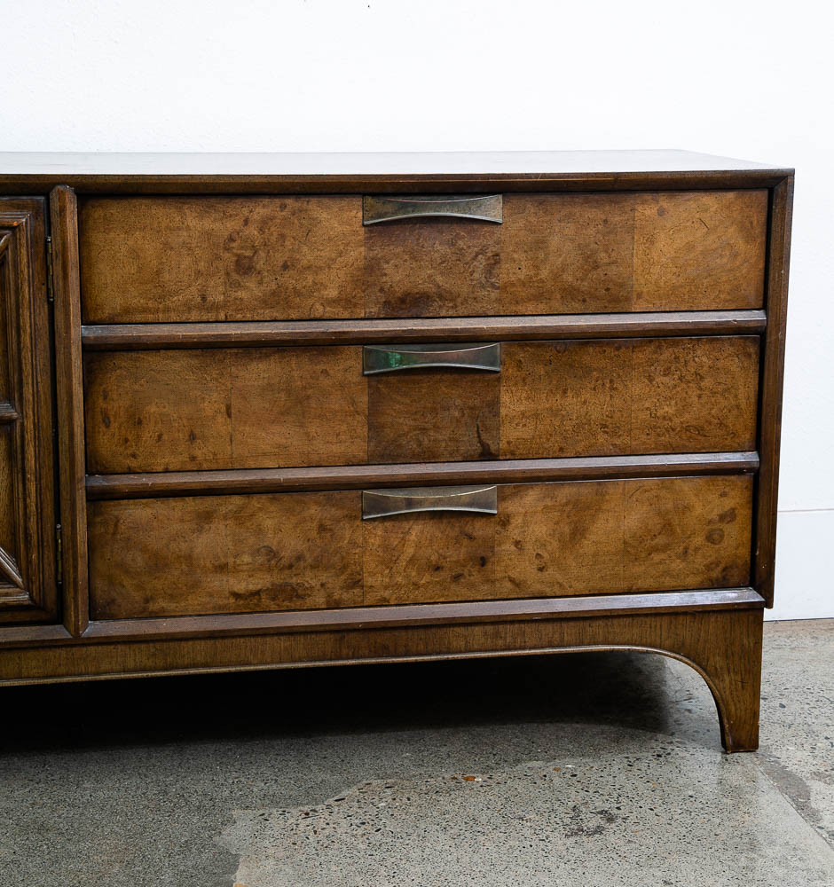 Mid Century Modern Credenza Dresser 6 Drawer Stanley Walnut Mcm Brass Handles - Image 10