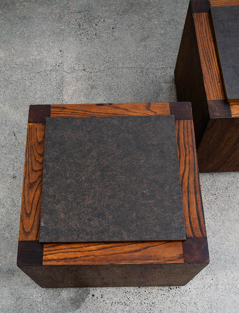 Mid Century Modern Storage Stools Pair Reversible Wood Black Side End Tables Mcm - Image 4