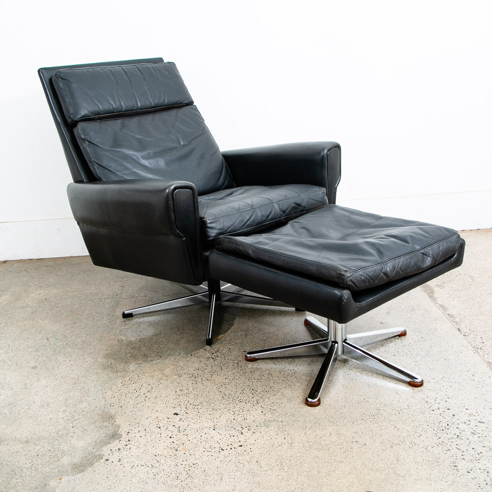 Mid Century Danish Modern Lounge Chair Georg Thams Black Leather Denmark Swivel - Image 10