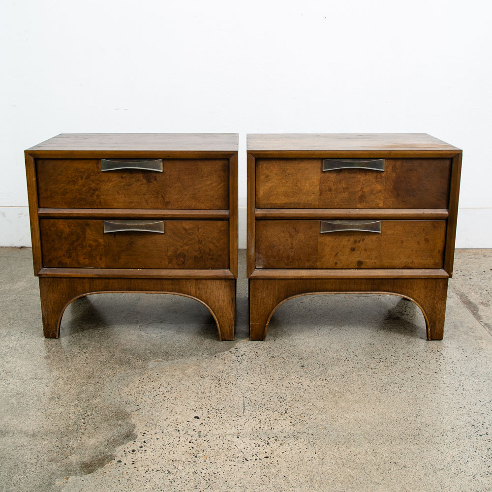 Mid Century Modern Nightstands End Table Side Wood Stanley 2 Drawer Vintage Mcm - Image 2