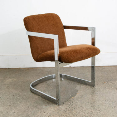 Mid Century Modern Lounge Chair Armchair Brown Textured Fabric Chrome Vintage