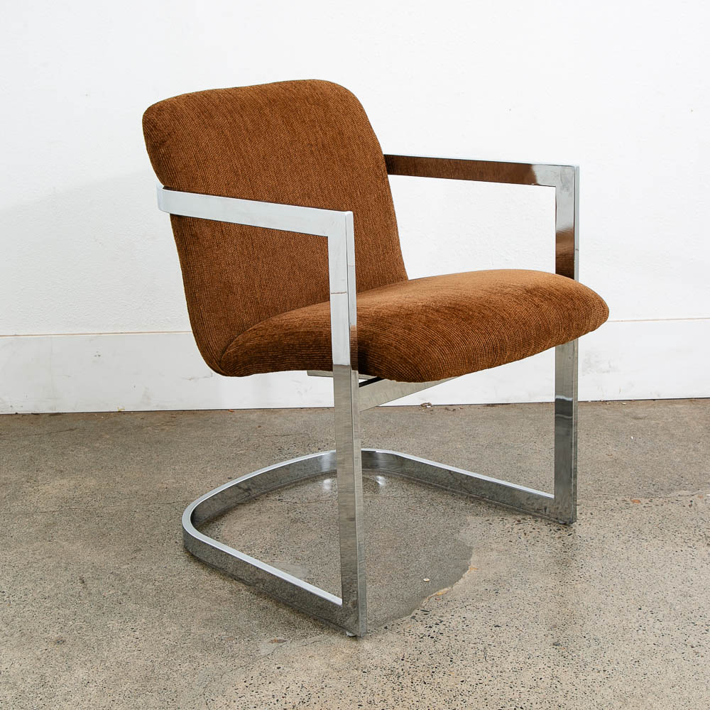 Mid Century Modern Lounge Chair Armchair Brown Textured Fabric Chrome Vintage