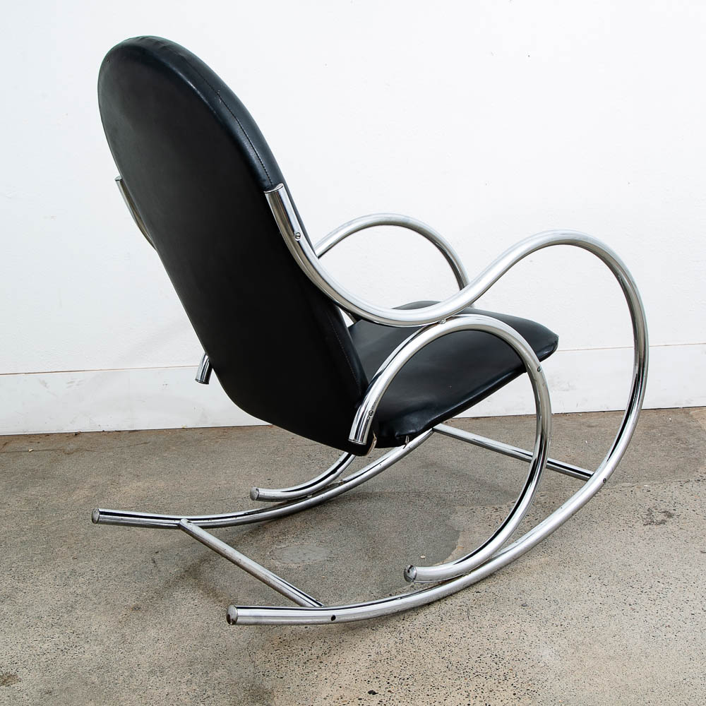 Mid Century Modern Rocking Chair Chrome Rocker Black Metal Silver Vintage 1960s - Image 8