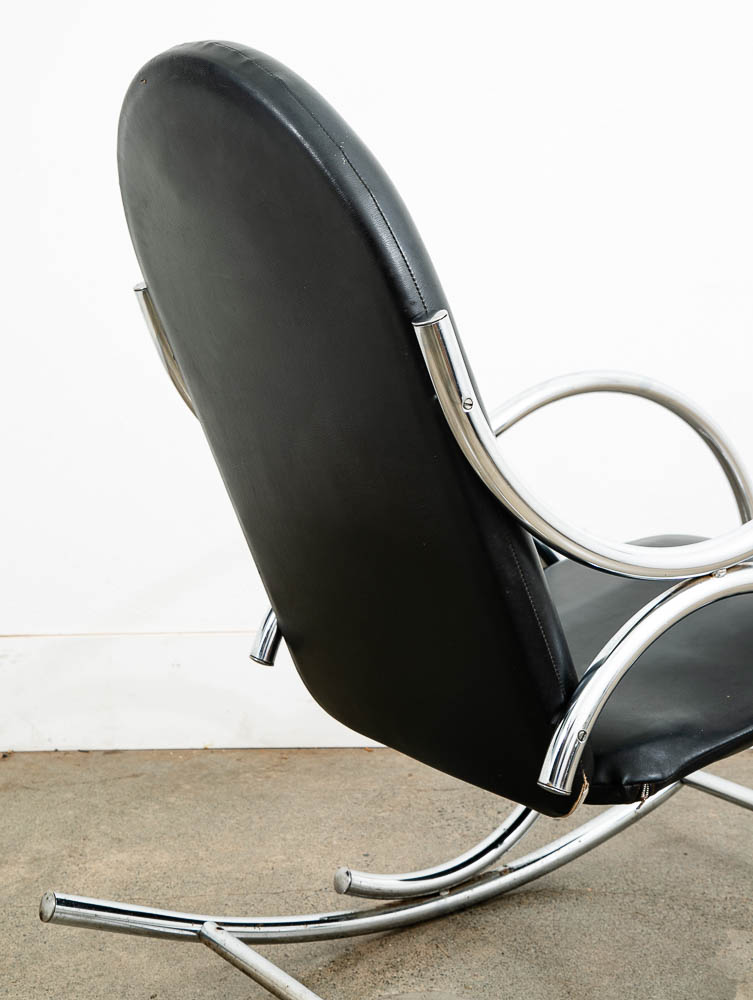 Mid Century Modern Rocking Chair Chrome Rocker Black Metal Silver Vintage 1960s - Image 6