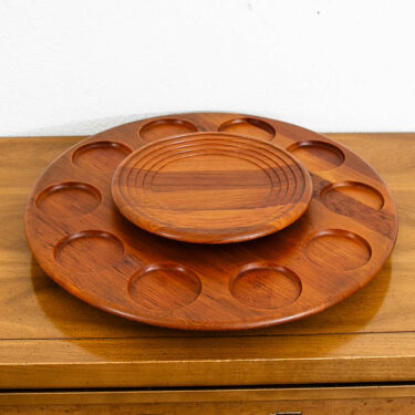Mid Century Danish Modern Two Tier Digsmed Solid Teak Lazy Susan Tray Denmark