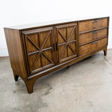Mid Century Modern Credenza Dresser 6 Drawer Stanley Walnut Mcm Brass Handles