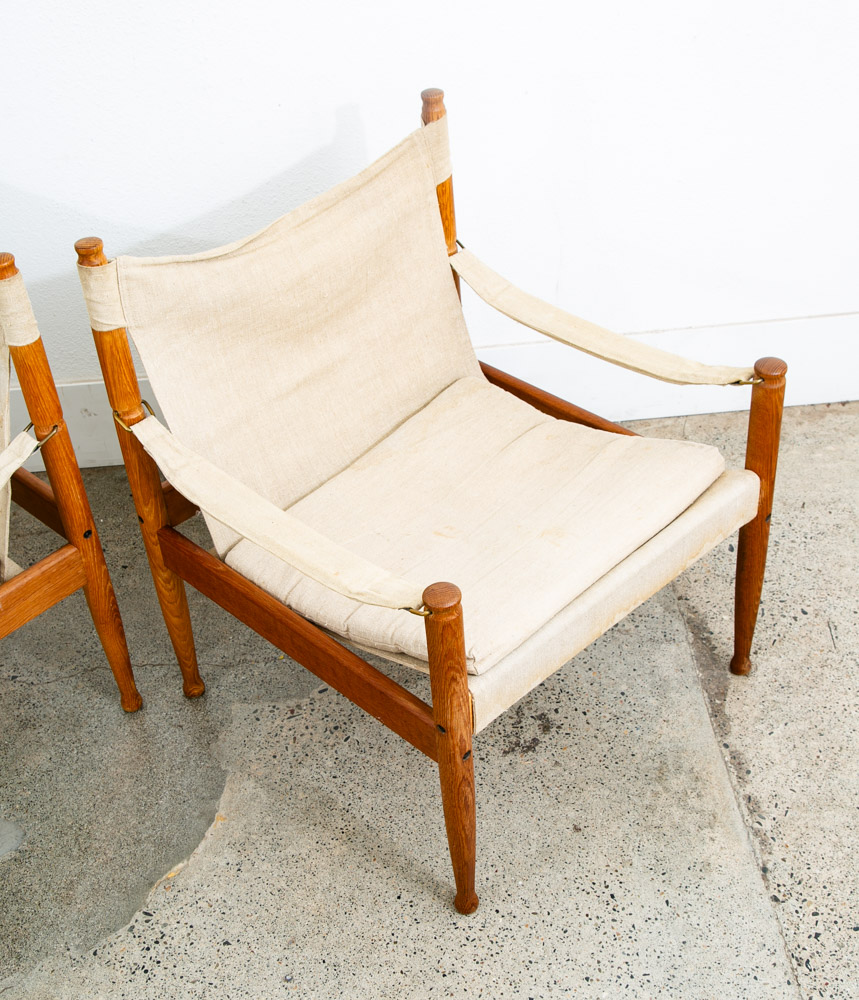 Mid Century Danish Modern lounge Chairs Safari Tan White Oak Arm Pair Set Two - Image 8