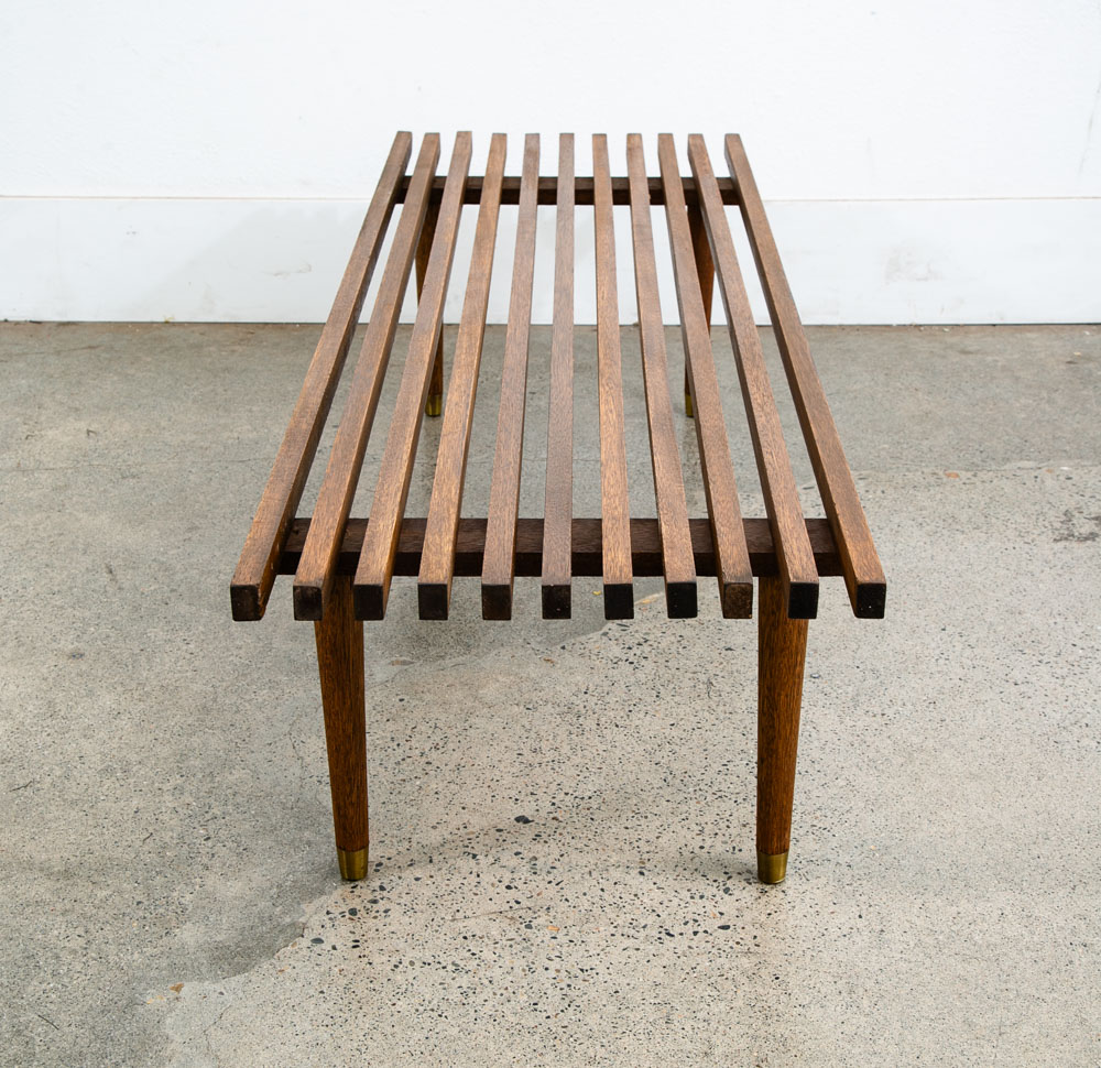 Mid Century Modern Slat Bench Coffee Table Solid Wood Vintage Wood Restored Mcm - Image 7