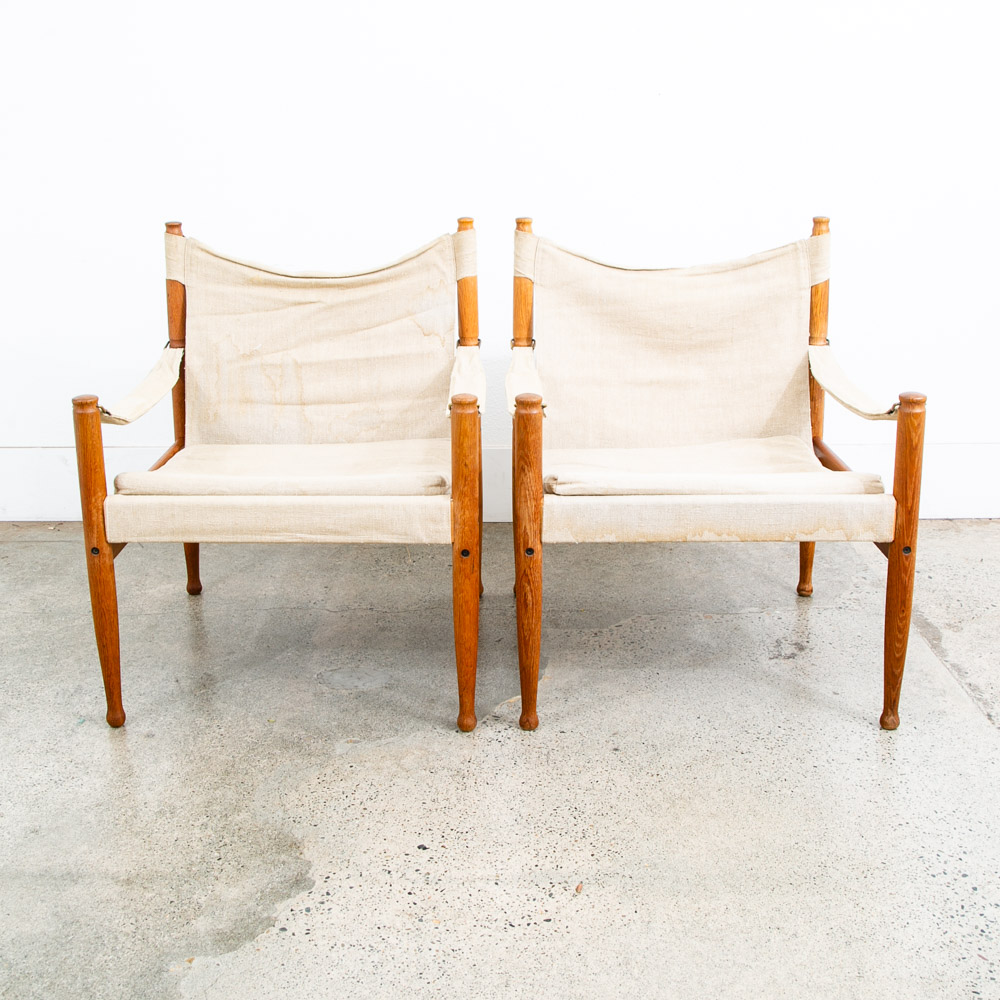 Mid Century Danish Modern lounge Chairs Safari Tan White Oak Arm Pair Set Two - Image 3