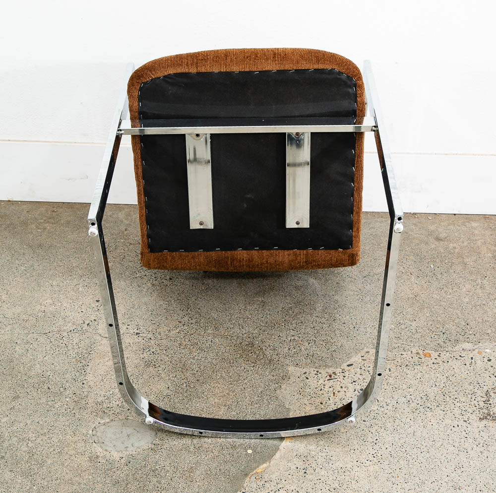 Mid Century Modern Lounge Chair Armchair Brown Textured Fabric Chrome Vintage - Image 5