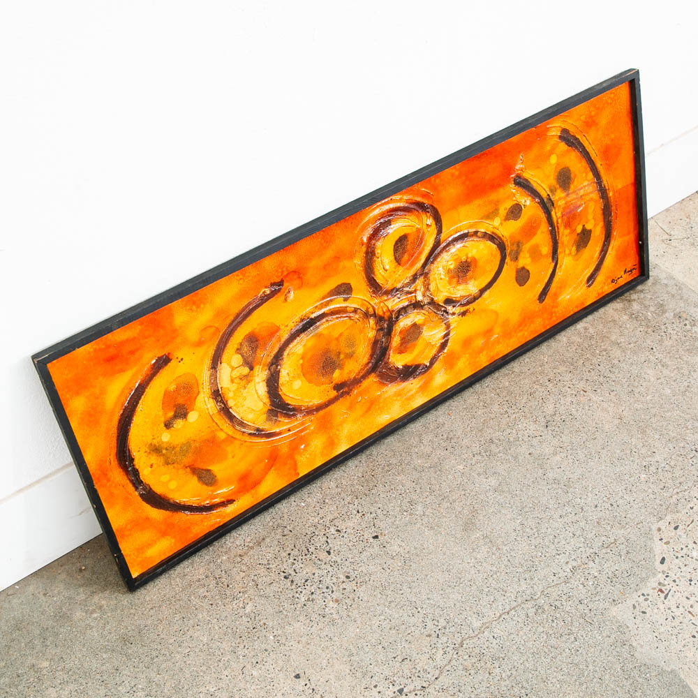 Mid Century Modern Original Painting Art Abstract Expressionism Orange Yellow - Image 2