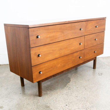 Mid Century Modern Credenza Dresser 6 Drawer Stanley Walnut Mcm Metal Handles