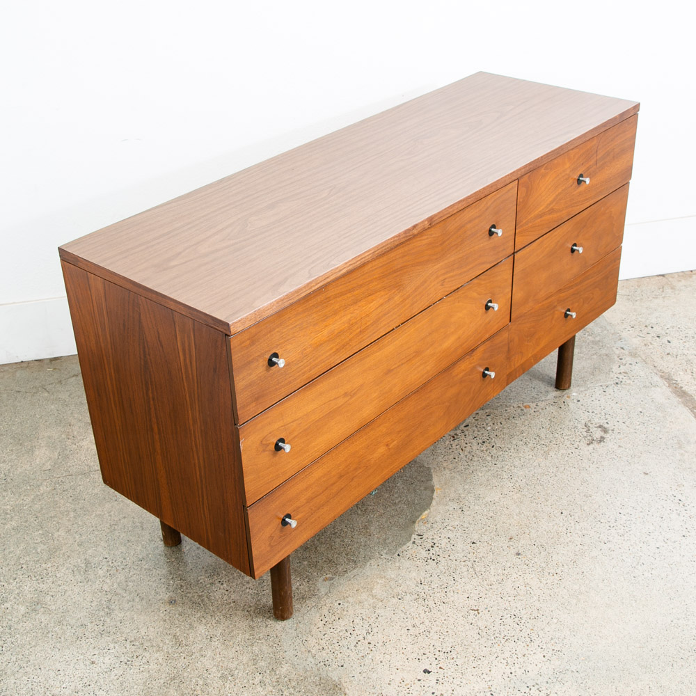 Mid Century Modern Credenza Dresser 6 Drawer Stanley Walnut Mcm Metal Handles - Image 9