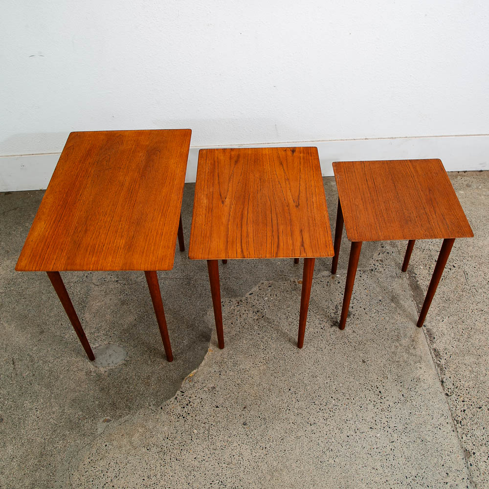 Mid Century Danish Modern Nesting Tables GP Mobilia Teak Set 3 Denmark Mcm Side - Image 5