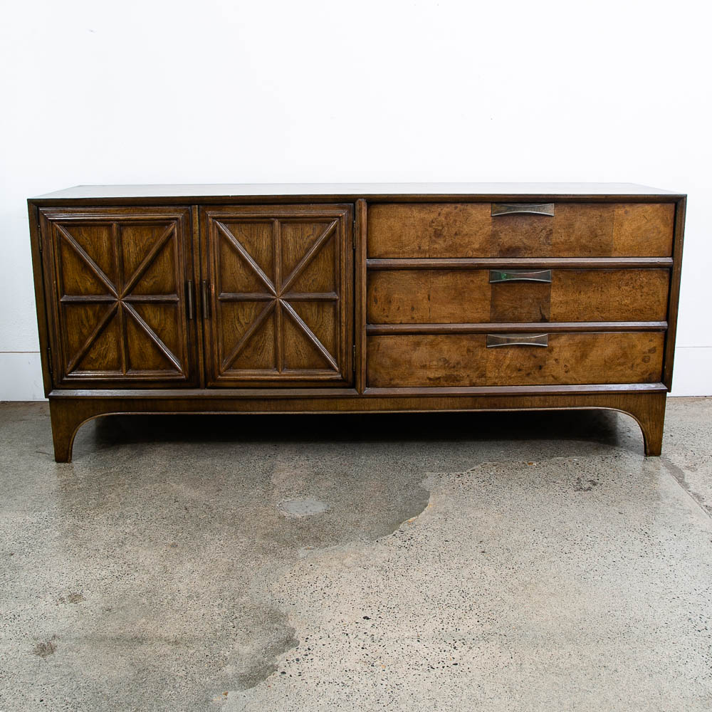 Mid Century Modern Credenza Dresser 6 Drawer Stanley Walnut Mcm Brass Handles - Image 2