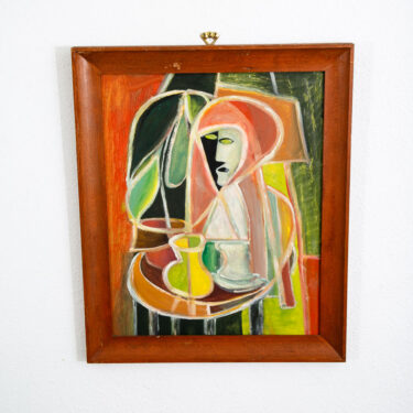 Mid Century Modern Painting Art Abstract Portrait Unsigned Picasso Cubist