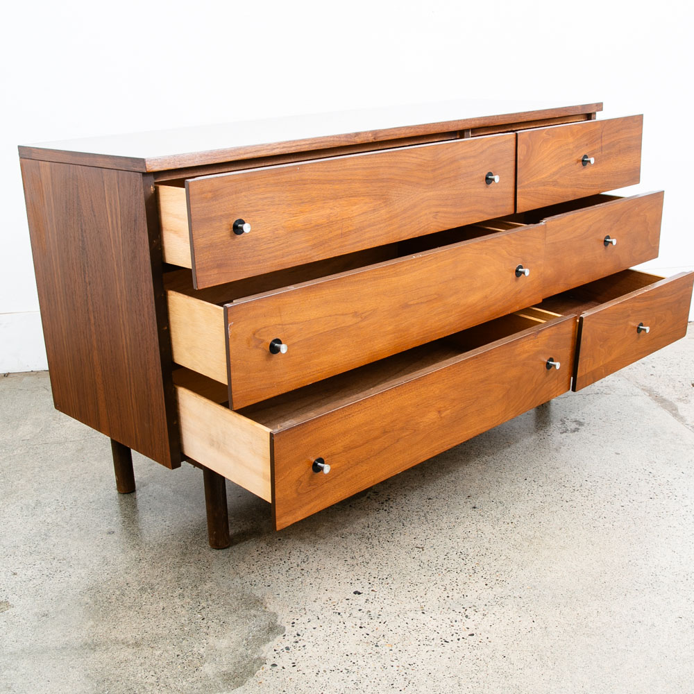 Mid Century Modern Credenza Dresser 6 Drawer Stanley Walnut Mcm Metal Handles - Image 2