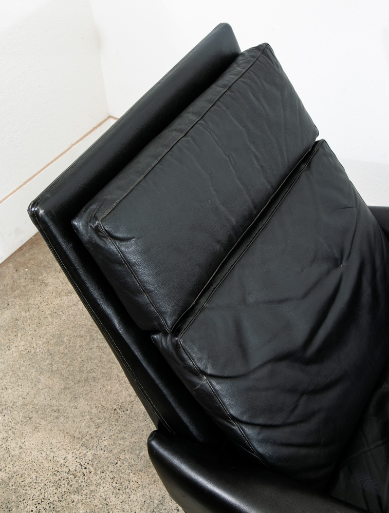 Mid Century Danish Modern Lounge Chair Georg Thams Black Leather Denmark Swivel - Image 11