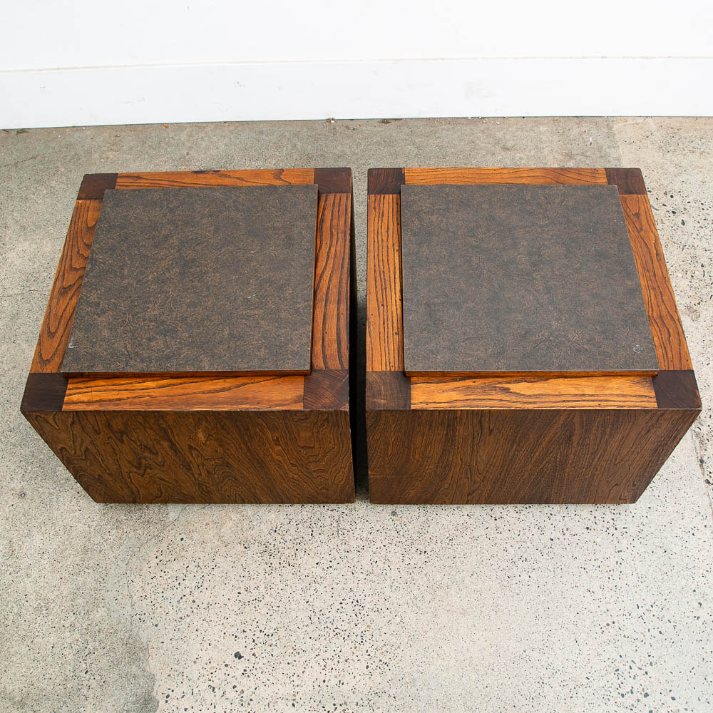 Mid Century Modern Storage Stools Pair Reversible Wood Black Side End Tables Mcm - Image 11