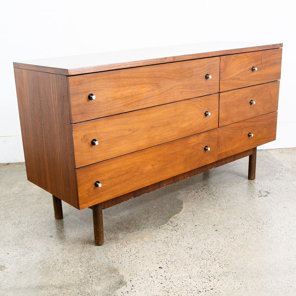 Mid Century Modern Credenza Dresser 6 Drawer Stanley Walnut Mcm Metal Handles - Image 10