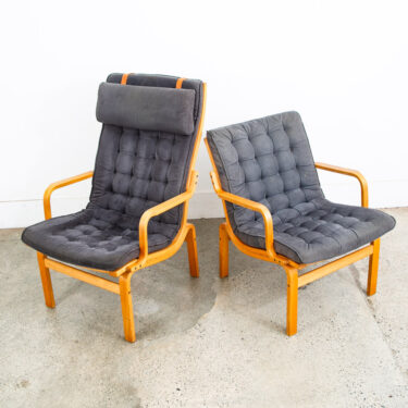 Mid Century Danish Modern Lounge Chairs Blue Grey Bentwood Set Pair Tufted Mcm