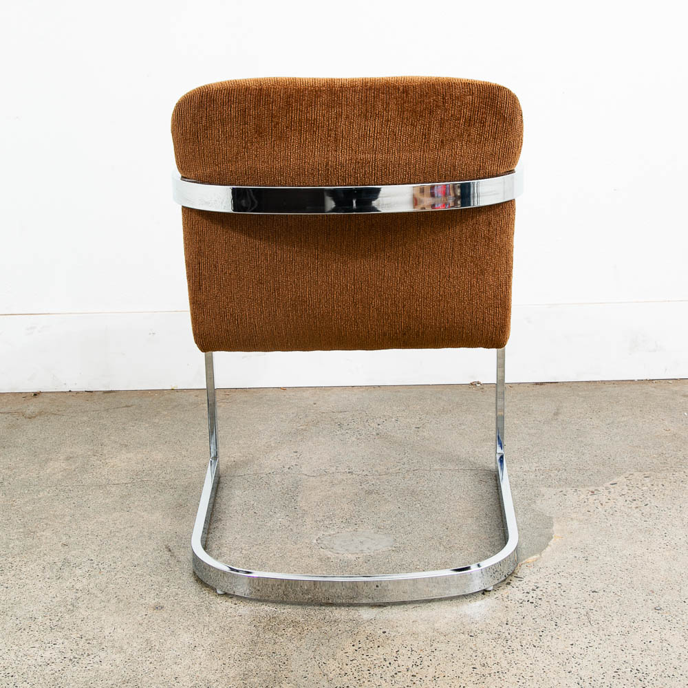 Mid Century Modern Lounge Chair Armchair Brown Textured Fabric Chrome Vintage - Image 4