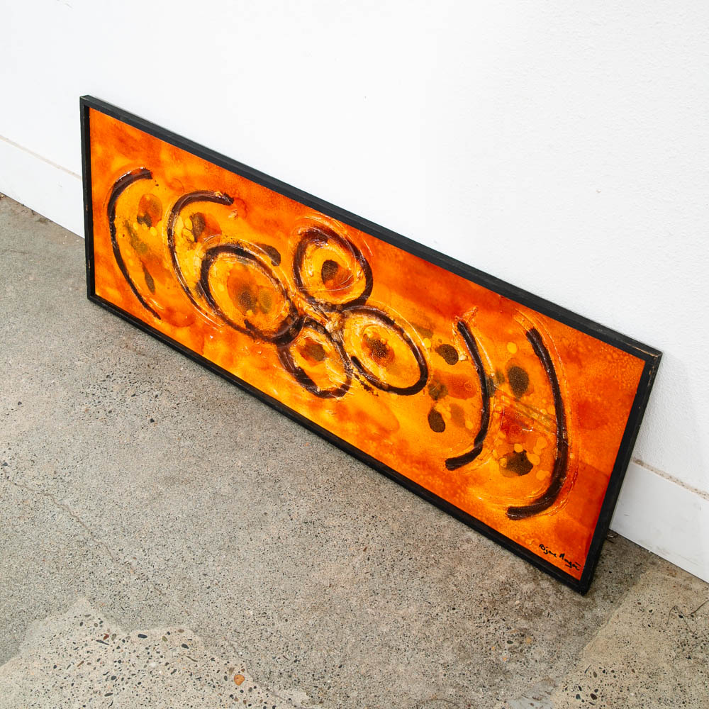 Mid Century Modern Original Painting Art Abstract Expressionism Orange Yellow - Image 4