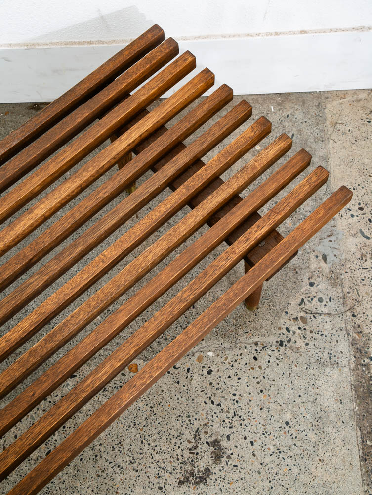 Mid Century Modern Slat Bench Coffee Table Solid Wood Vintage Wood Restored Mcm - Image 11