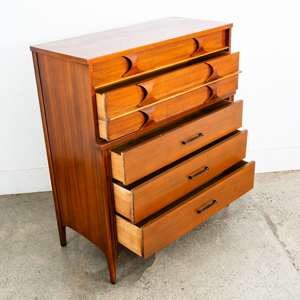 Mid Century Modern Dresser Highboy Kent Coffey 5 Drawer Perspecta Brasilia Wood - Image 6