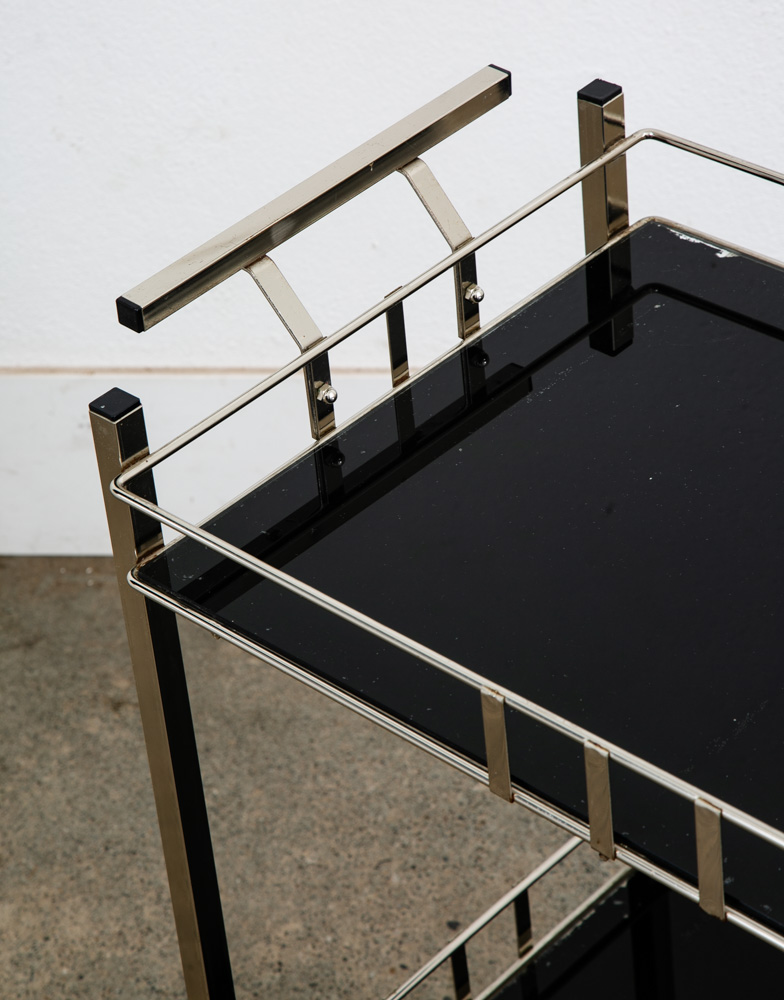 Mid Century Danish Modern Serving Cart Trolley Rolling Bar Glass Chrome Serving - Image 11