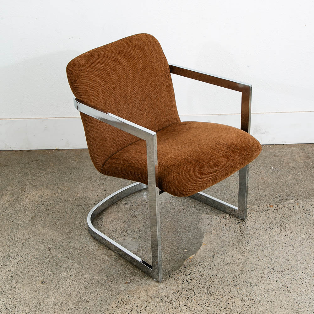 Mid Century Modern Lounge Chair Armchair Brown Textured Fabric Chrome Vintage - Image 6