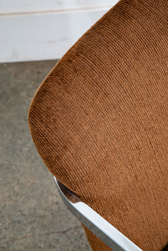 Mid Century Modern Lounge Chair Armchair Brown Textured Fabric Chrome Vintage - Image 10