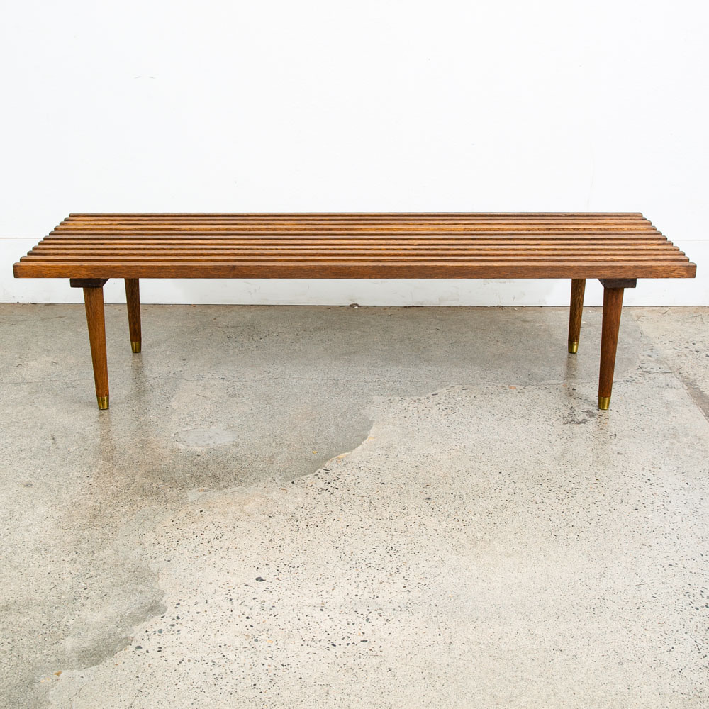 Mid Century Modern Slat Bench Coffee Table Solid Wood Vintage Wood Restored Mcm - Image 6