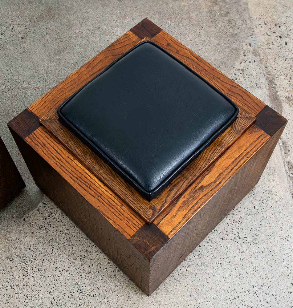 Mid Century Modern Storage Stools Pair Reversible Wood Black Side End Tables Mcm - Image 3