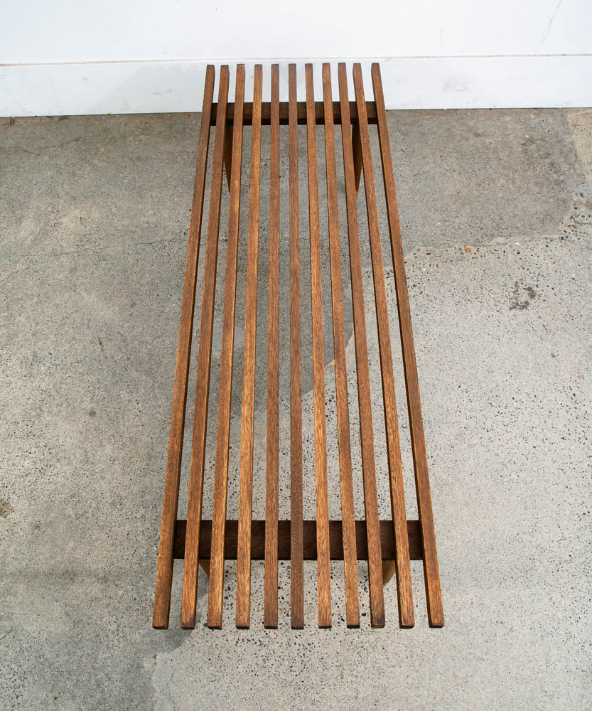 Mid Century Modern Slat Bench Coffee Table Solid Wood Vintage Wood Restored Mcm - Image 3