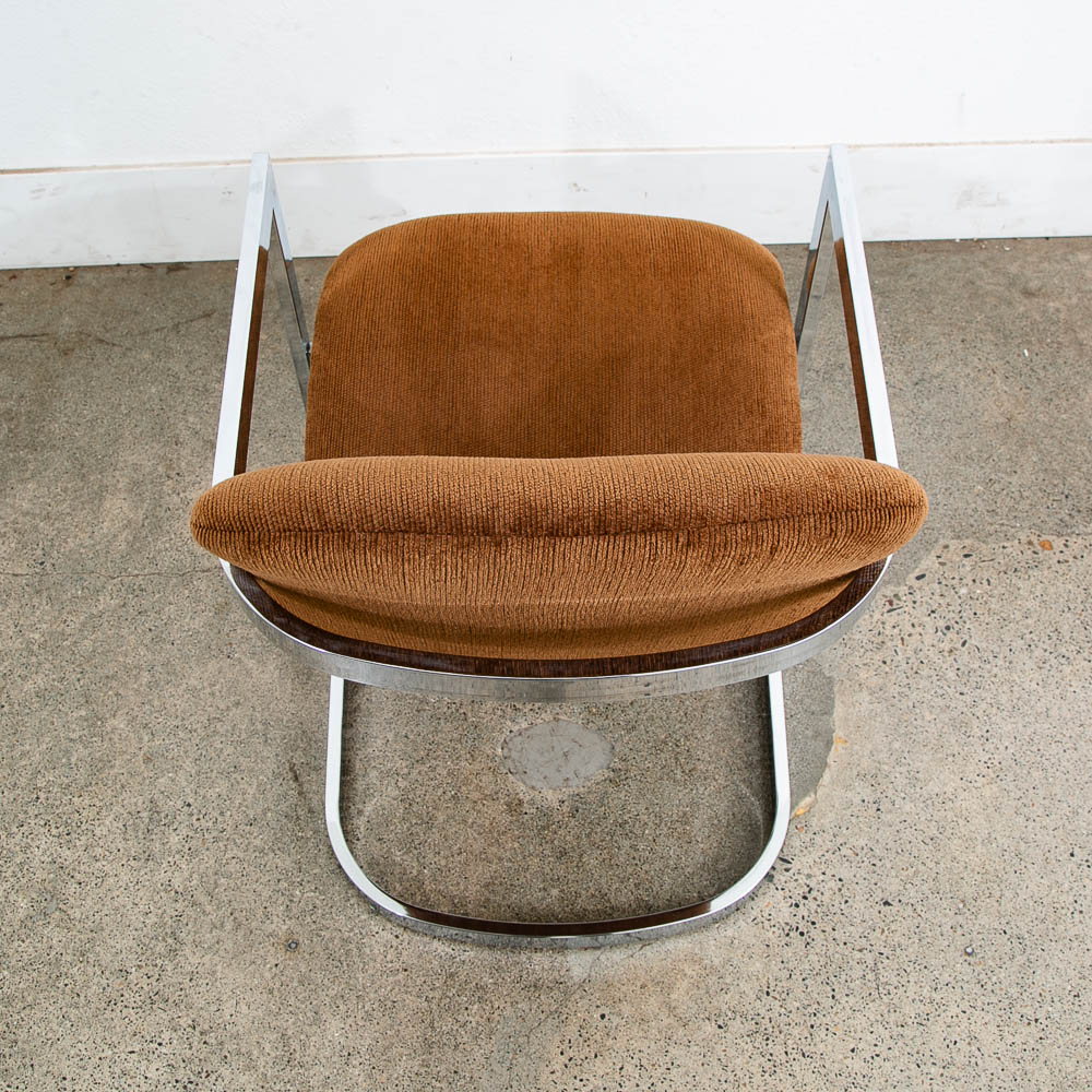 Mid Century Modern Lounge Chair Armchair Brown Textured Fabric Chrome Vintage - Image 7