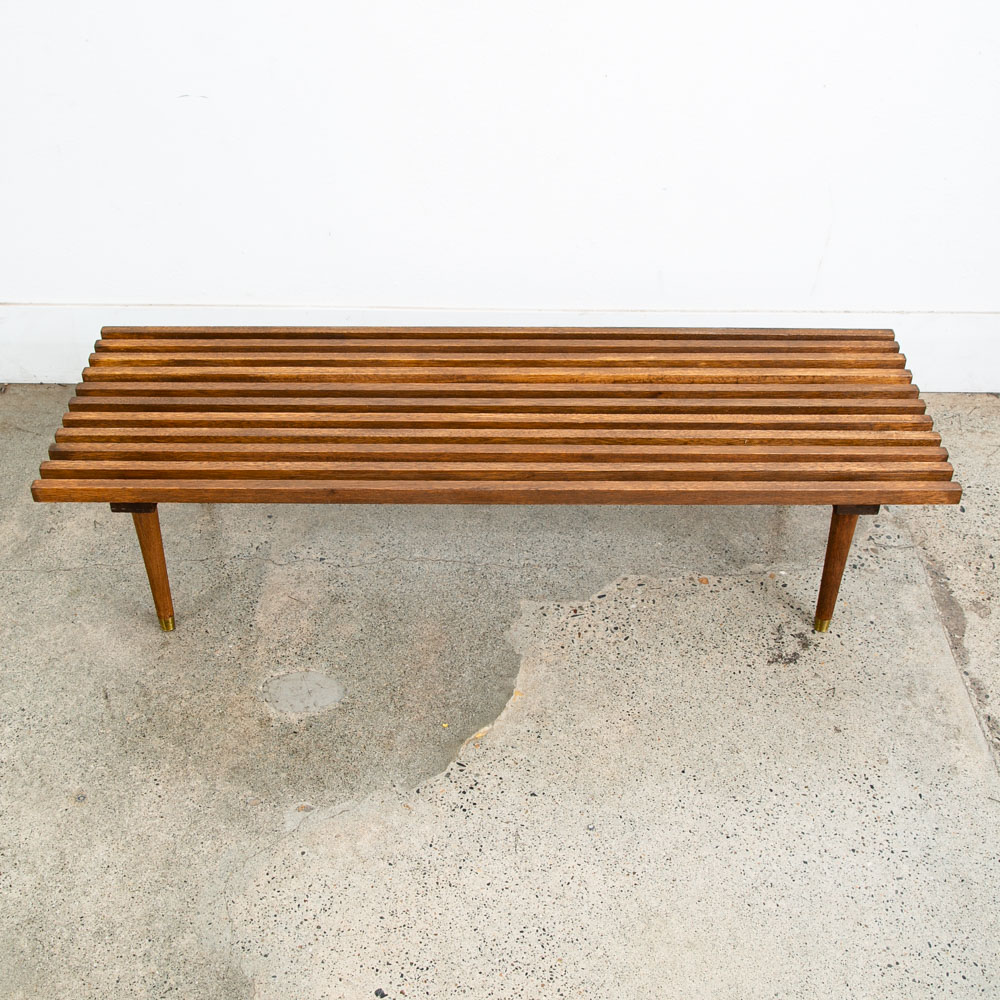 Mid Century Modern Slat Bench Coffee Table Solid Wood Vintage Wood Restored Mcm - Image 2